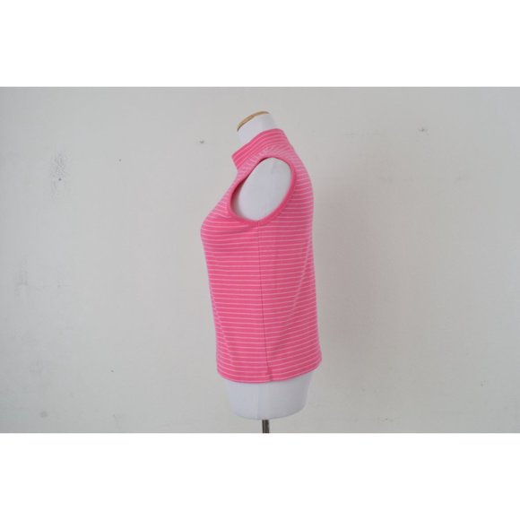 Vintage 90s Bubble Gum Pink Striped Mockneck Top - Picture 4 of 10
